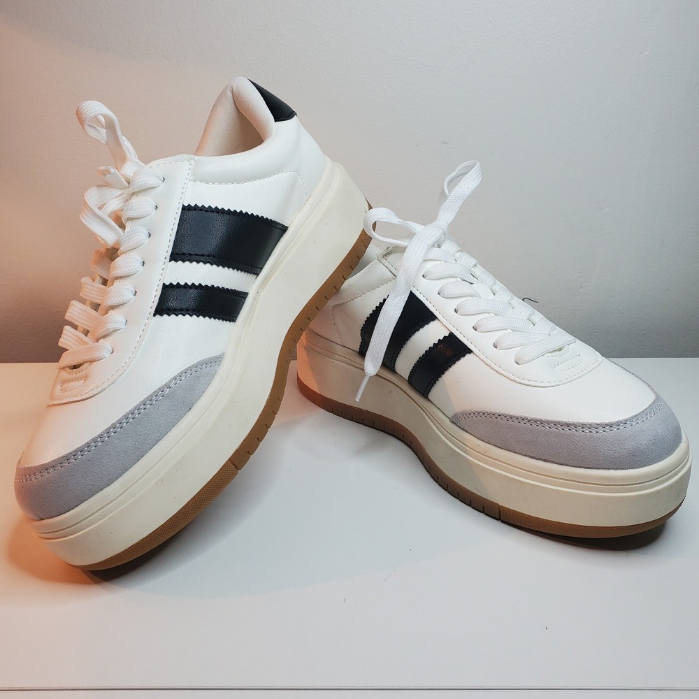 Madden Girl Navia Platform Sneakers White Black Grey Womens 8M